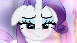 Size: 1920x1080 | Tagged: safe, artist:georgegarza01, rarity, pony, unicorn, no excuse for the heart, g4, 1080p, blushing, close-up, fan animation, female, looking at you, mare, smiling, solo