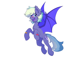 Size: 2700x2160 | Tagged: safe, artist:yarugreat, oc, oc:murphy, bat pony, pony, flying, high res, open mouth, patch, pony oc, simple background, smiling, solo, spread wings, transparent background, wings