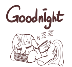 Size: 3245x2980 | Tagged: safe, artist:maren, twilight sparkle, alicorn, pony, g4, 2021, book, bookhorse, doodle, drool, female, goodnight, grin, high res, lying down, mare, old art, onomatopoeia, prone, sleeping, smiling, solo, sound effects, twilight sparkle (alicorn), zzz