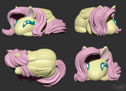 Size: 1468x1061 | Tagged: safe, artist:sunny way, fluttershy, pegasus, pony, g4, 3d, bun, chibi, cute, female, little buns, mare, smiling, solo, wings, zbrush