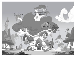 Size: 1116x838 | Tagged: safe, artist:andymation, artist:davedunnet, g4, official, black and white, concept art, golden oaks library, grayscale, monochrome, no pony, ponyville, scenery