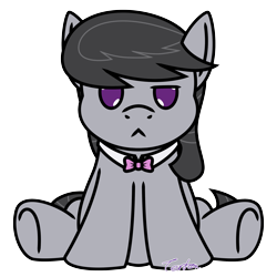 Size: 2600x2600 | Tagged: safe, artist:terton, derpibooru exclusive, octavia melody, earth pony, pony, g4, :<, bowtie, chibi, female, high res, mare, purple eyes, simple background, sitting, smol, solo, transparent background, unamused
