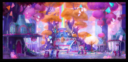 Size: 4096x1978 | Tagged: safe, artist:francesco denicolò, izzy moonbow, sunny starscout, earth pony, pony, unicorn, g5, my little pony: a new generation, background pony, bridlewood, concept art, female, missing horn