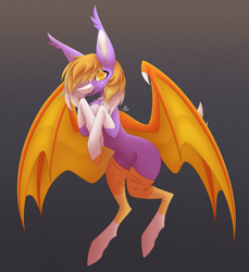 Size: 3653x3984 | Tagged: safe, artist:sadatrix, oc, oc only, oc:candy corn, bat pony, pony, female, gradient background, high res, mare, quadrupedal, solo