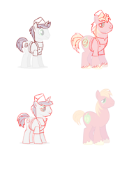 Size: 1000x1279 | Tagged: safe, artist:robin mitchell, big macintosh, donut joe, written script, earth pony, pony, unicorn, g4, official, concept art, male, monochrome, production art, simple background, stallion, white background