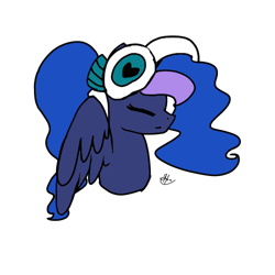 Size: 500x500 | Tagged: safe, artist:icicle-niceicle-1517, artist:oceanmoon3, color edit, edit, princess luna, alicorn, pony, g4, alternate hairstyle, bust, collaboration, colored, cute, eyes closed, female, headphones, lunabetes, mare, ponytail, simple background, solo, transparent background