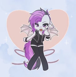 Size: 1654x1688 | Tagged: safe, artist:auroracursed, oc, oc:moonstone, bat pony, anthro, anthro oc, clothes, cute, eyeshadow, leather, leather vest, makeup, punk, spiked wristband, vest, wristband