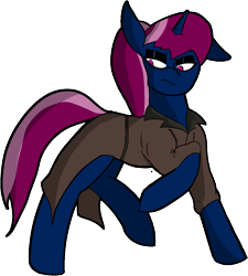 Size: 1163x1292 | Tagged: safe, artist:steelstroke, oc, oc only, oc:black powder, pony, unicorn, fallout equestria, clothes, one ear down, simple background, solo, transparent background, we don't normally wear clothes