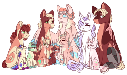 Size: 1608x949 | Tagged: safe, artist:orangemoonarts, apple bloom, applejack, big macintosh, fleur-de-lis, princess cadance, oc, oc:crystal pearl, oc:diamond dove, oc:melancholy rose, oc:rock candy, oc:royal blossom, oc:sour apple, earth pony, pegasus, pony, unicorn, g4, alternate universe, amputee, appledance, colt, family, female, filly, fleurmac, foal, infidelity, lesbian, magical lesbian spawn, male, mare, offspring, older, older apple bloom, parent:apple bloom, parent:applejack, parent:big macintosh, parent:fleur-de-lis, parent:petunia paleo, parent:princess cadance, parents:appledance, parents:fleurmac, parents:petuniabloom, pegasus cadance, prosthetic leg, prosthetic limb, prosthetics, scar, shipping, simple background, stallion, straight, transparent background