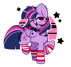 Size: 3032x2851 | Tagged: safe, artist:kittyrosie, twilight sparkle, alicorn, pony, g4, clothes, cute, emo, emo twilight, goth, high res, jewelry, kittyrosie is trying to murder us, leg warmers, necklace, one eye closed, open mouth, ponymania, simple background, solo, twiabetes, twilight sparkle (alicorn), white background