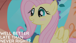 Size: 2000x1125 | Tagged: safe, edit, edited screencap, editor:quoterific, screencap, fluttershy, pegasus, pony, g4, season 1, the ticket master, blushing, female, mare, solo