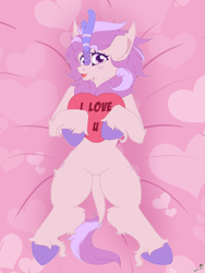 Size: 3000x4000 | Tagged: safe, artist:chura chu, oc, oc only, kirin, pony, bed, blushing, commission, hugpony poses, kirin oc, lying down, on back, on bed, solo