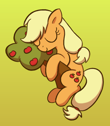 Size: 914x1044 | Tagged: safe, artist:somethingatall, applejack, earth pony, pony, g4, apple, apple tree, cargo ship, cute, drawthread, eyes closed, female, food, gradient background, hug, jackabetes, mare, plushie, requested art, shipping, smiling, solo, tree