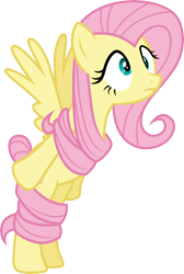 Size: 3000x4452 | Tagged: safe, artist:cloudy glow, fluttershy, pegasus, pony, fake it 'til you make it, g4, .ai available, bipedal, bondage, female, hair, hair bondage, mare, simple background, solo, tangled up, transparent background, vector