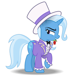 Size: 5000x5300 | Tagged: safe, alternate version, artist:gypsykumquat, derpibooru exclusive, trixie, pony, unicorn, g4, .svg available, clothes, female, flower, flower in mouth, hat, inkscape, magician, magician outfit, mouth hold, raised hoof, rose, rose in mouth, seductive, show accurate, simple background, solo, transparent background, vector