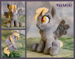 Size: 2364x1866 | Tagged: safe, artist:valmiiki, derpy hooves, pegasus, pony, g4, colored pupils, irl, photo, plushie, sitting, solo, spread wings, wings