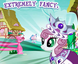 Size: 659x541 | Tagged: safe, gameloft, princess platinum, pony, unicorn, g4, my little pony: magic princess, clothes, cropped, crown, english, fancy, female, horn, jewelry, mantle, mare, meme, regalia, solo, text, wow! glimmer