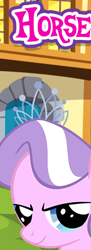 Size: 181x495 | Tagged: safe, gameloft, diamond tiara, earth pony, horse, pony, g4, my little pony: magic princess, captain obvious, cropped, english, female, filly, foal, jewelry, looking at you, meme, solo, text, tiara, wow! glimmer