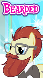 Size: 282x507 | Tagged: safe, gameloft, ginger beard, earth pony, pony, g4, my little pony: magic princess, captain obvious, cropped, english, glasses, male, meme, solo, sparkly, stallion, text, wow! glimmer