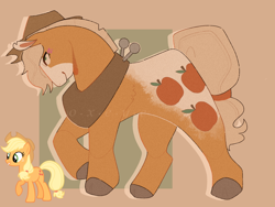 Size: 2048x1536 | Tagged: safe, artist:0xeyee, applejack, earth pony, pony, g4, abstract background, appaloosa, applejack's hat, big, blushing, coat markings, colored hooves, cowboy hat, female, hat, horse collar, mare, nicked ear, redesign, short mane, simple background, solo, thick