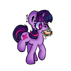 Size: 2000x2000 | Tagged: safe, artist:chronomel, twilight sparkle, pony, unicorn, g4, daffodil and daisy sandwich, female, food, herbivore, high res, mare, mouth hold, sandwich, simple background, solo, unicorn twilight, white background