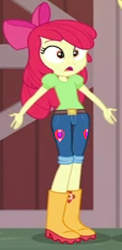 Size: 376x769 | Tagged: safe, edit, edited screencap, editor:incredibubbleirishguy, screencap, apple bloom, human, equestria girls, equestria girls specials, g4, my little pony equestria girls: better together, my little pony equestria girls: holidays unwrapped, the cider louse fools, apple bloom's cutie mark, arms spread out, clothes, cropped, cutie mark on clothes, low quality, needs more jpeg, solo