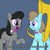 Size: 900x900 | Tagged: safe, artist:unitxxvii, beauty brass, octavia melody, earth pony, pony, g4, armor piercing question, blank flank, bowtie, duo, featured image, female, lampshade hanging, mare, missing cutie mark, musical instrument, simple background, sousaphone