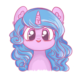 Size: 2160x2160 | Tagged: safe, artist:limitmj, izzy moonbow, pony, unicorn, g5, big eyes, bust, cute, female, high res, izzybetes, open mouth, open smile, simple background, smiling, solo, white background