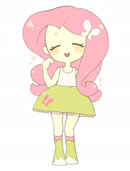 Size: 1715x2265 | Tagged: safe, artist:cheesesauce_45, fluttershy, human, equestria girls, g4, blush sticker, blushing, cute, eyes closed, female, open mouth, open smile, shyabetes, simple background, smiling, solo, white background