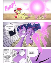 Size: 3000x3700 | Tagged: safe, artist:begoliah, apple bloom, twilight sparkle, alicorn, earth pony, pony, comic:crusaders, g4, comic, female, high res, teleportation, twilight sparkle (alicorn)