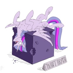 Size: 1500x1500 | Tagged: safe, artist:hilloty, twilight sparkle, alicorn, pony, g4, context in description, cube, cyrillic, female, fluffy, for science, granite, lying down, mare, on back, russian, simple background, solo, spread wings, twilight sparkle (alicorn), white background, wings