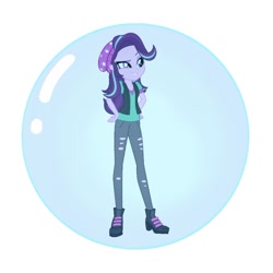 Size: 720x721 | Tagged: safe, artist:famousmari5, edit, starlight glimmer, human, equestria girls, equestria girls specials, g4, my little pony equestria girls: mirror magic, beanie, boots, bubble, clothes, female, full body, hand on hip, hat, high heel boots, in bubble, pants, ripped pants, shoes, simple background, solo, torn clothes, trapped, vector, vest, white background