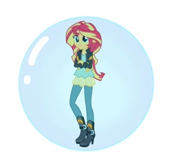 Size: 720x707 | Tagged: safe, artist:xebck, edit, sunset shimmer, human, equestria girls, g4, my little pony equestria girls: friendship games, boots, bubble, clothes, crossed arms, female, high heel boots, in bubble, jacket, leather, leather jacket, raised leg, shoes, simple background, solo, trapped, vector, white background