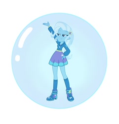 Size: 720x746 | Tagged: safe, artist:sketchmcreations, edit, trixie, human, equestria girls, equestria girls specials, g4, my little pony equestria girls: better together, my little pony equestria girls: forgotten friendship, boots, bubble, clothes, cute, dress, female, hand on hip, high heel boots, hoodie, in bubble, moe, pose, raised arm, shoes, simple background, skirt, smiling, smug, socks, solo, vector, white background