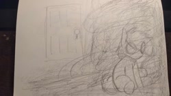 Size: 1200x675 | Tagged: safe, artist:lockheart, oc, oc only, earth pony, pony, blank eyes, darkness, eye clipping through hair, female, mare, solo, traditional art