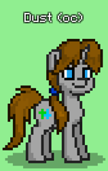 Size: 504x792 | Tagged: safe, oc, oc only, oc:dust, pony, unicorn, pony town, green background, male, ponytail, simple background, solo, stallion