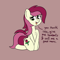 Size: 2000x2000 | Tagged: safe, artist:dafiltafish, roseluck, earth pony, pony, g4, bronybait, cute, high res, imminent petting, rosabetes, simple background, sitting, solo, text