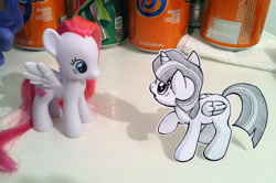 Size: 733x488 | Tagged: safe, artist:pimmy, diamond rose, twilight sparkle, alicorn, pegasus, pony, g4, brushable, craft, duo focus, irl, looking at each other, looking at someone, paper child, papercraft, photo, toy, traditional art, twilight sparkle (alicorn)