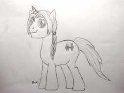 Size: 3208x2408 | Tagged: safe, artist:twiny dust, derpibooru exclusive, oc, oc:dust, pony, unicorn, high res, male, pencil drawing, ponytail, solo, stallion, traditional art