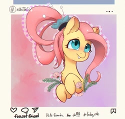 Size: 1200x1142 | Tagged: safe, artist:inkypuso, fluttershy, pegasus, pony, g4, alternate hairstyle, cute, female, instagram, interface, mare, shyabetes, solo