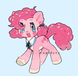 Size: 1459x1425 | Tagged: safe, artist:cupldcry, pinkie pie, earth pony, pony, g4, alternate design, blue background, blue eyes, cute, open mouth, open smile, simple background, smiling, solo, teeth