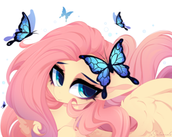 Size: 5000x4000 | Tagged: safe, artist:xsatanielx, fluttershy, butterfly, pegasus, pony, g4, absurd resolution, female, mare, simple background, solo, white background
