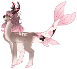 Size: 2895x2610 | Tagged: safe, artist:sleepy-nova, oc, oc:tranquility, pegasus, pony, antlers, augmented, augmented tail, cloven hooves, eyes closed, female, high res, mare, simple background, solo, tail, transparent background