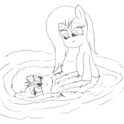 Size: 2400x2400 | Tagged: safe, artist:amateur-draw, oc, oc only, oc:phosphor flame, earth pony, pony, bipedal, confused, female, high res, mare, mud, reflection, solo, water, wet, wet and messy, wet mane