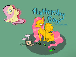 Size: 1223x926 | Tagged: safe, artist:lavaghast, fluttershy, pegasus, pony, g4, computer, drink, energy drink, fluttershy day, laptop computer, monster energy, solo