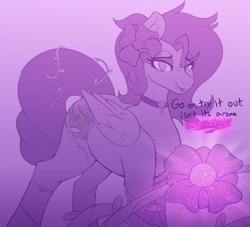 Size: 3999x3630 | Tagged: safe, artist:czu, oc, oc only, oc:kennel nightshade, pegasus, pony, aphrodisiac, choker, female, flower, flower in hair, gem, high res, hypnosis, magic, mare, offscreen character, pov, simple background, sketch, solo, submissive pov, vine