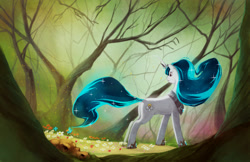 Size: 5100x3300 | Tagged: safe, artist:envidia14, oc, oc only, oc:angel song, butterfly, pony, unicorn, butt, commission, crown, flower, forest, hoof shoes, horn, jewelry, plot, regalia, scenery, solo, tiara, tree, unicorn oc
