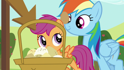 Size: 1280x720 | Tagged: safe, screencap, rainbow dash, scootaloo, pony, brotherhooves social, g4