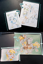 Size: 4000x6000 | Tagged: safe, artist:cutepencilcase, derpy hooves, pegasus, pony, g4, absurd resolution, advertisement, bag, basket, bust, commission info, food, hat, letter, mailbag, mailmare, mailmare hat, mailmare uniform, muffin, one eye closed, portrait, solo, tongue out, traditional art, unshorn fetlocks, wink