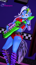 Size: 2160x3840 | Tagged: safe, artist:toniscampers, trixie, unicorn, anthro, plantigrade anthro, g4, 3d, crossover, female, five nights at freddy's, high res, horn, keytar, looking at you, musical instrument, nexgen, outfit, roxanne wolf, solo, source filmmaker, tail, tongue out